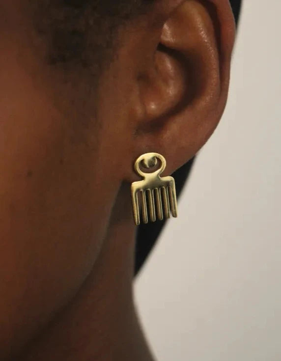 Jamila "Dua Fe" Comb Studs Earrings - African-Inspired Beauty Symbol Earrings by Doore Dasi - Dooredasi