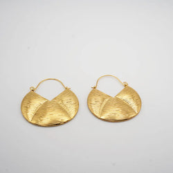 Pair of gold earrings on a light gray background