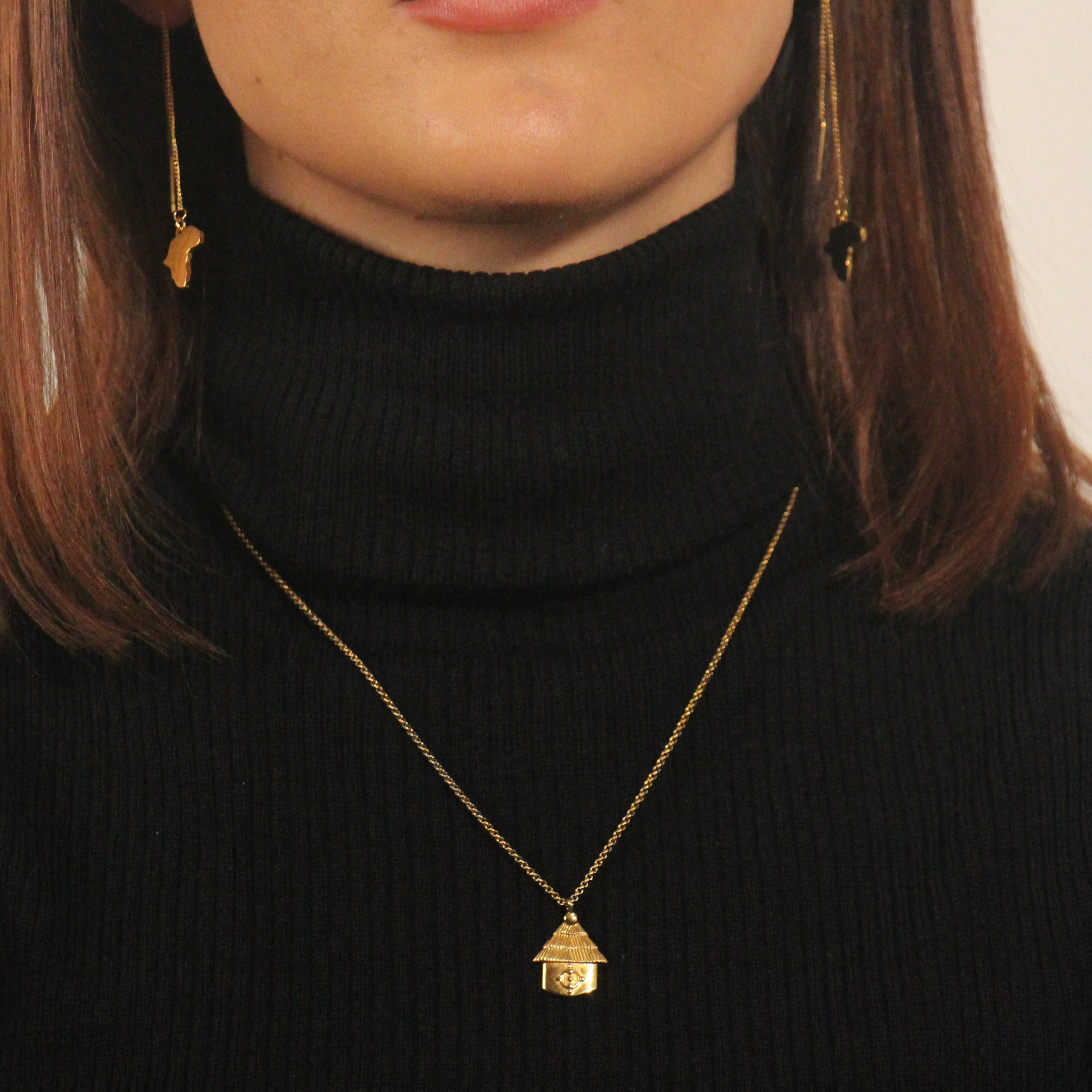 Hairat African Hut Pendant - Gold Plated with NYA GYIDIE Symbol by Doore Dasi - Dooredasi