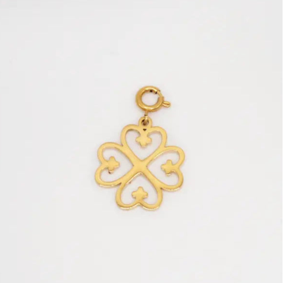 Gold four-leaf clover pendant on a white background. Nyaame Dua -  Divine presence charm - adinkra symbol- african jewelry