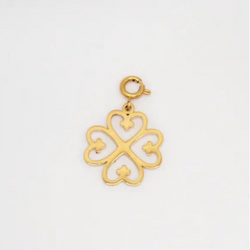Gold four-leaf clover pendant on a white background. Nyaame Dua -  Divine presence charm - adinkra symbol- african jewelry