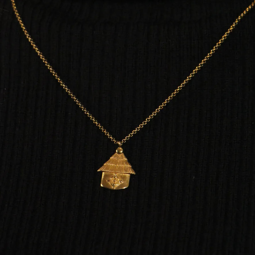Hairat African Hut Pendant - Gold Plated with NYA GYIDIE Symbol by Doore Dasi - Dooredasi