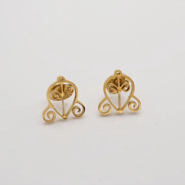Pair of gold earrings on a light gray background